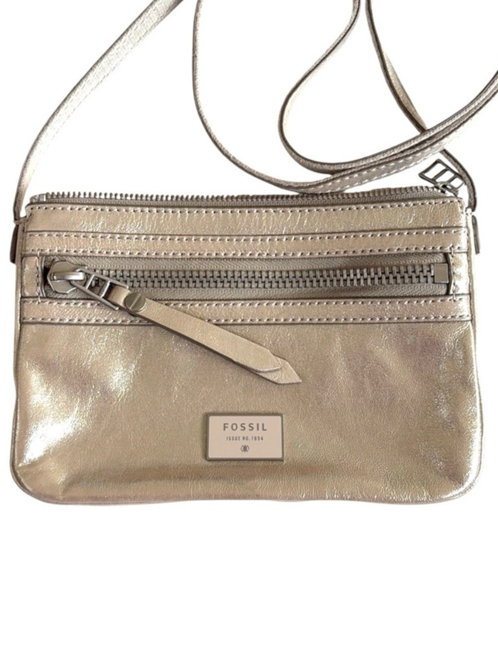 EUC Fossil Leather Crossbody Bag Light Gold